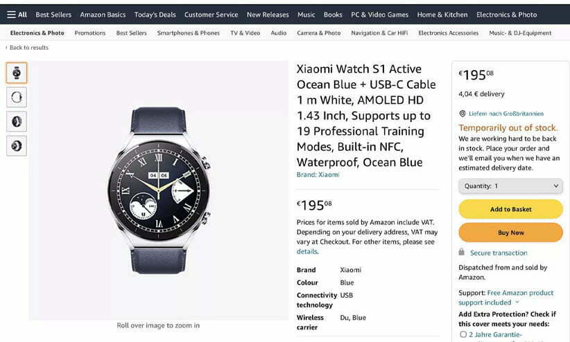 ساعت هوشمند Watch S1 شیائومی در آمازون آلمان