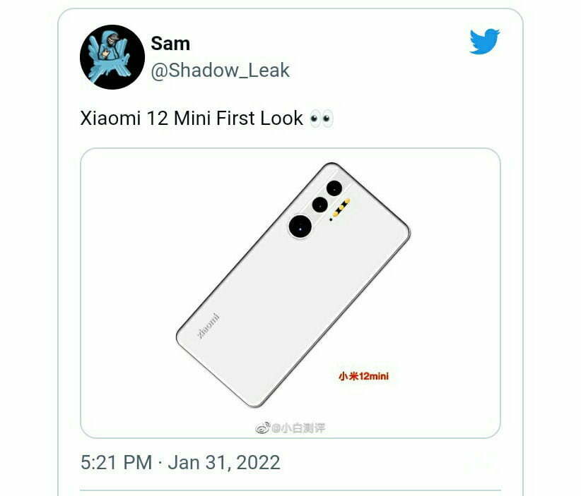 به‌‌ تاز‌گی رند‌رها‌ی غیر‌رسمی‌ نسبت‌ داده‌ شده‌ به xiaomi 12 mini در تو‌ییتر افشاء شد‌ه است‌.